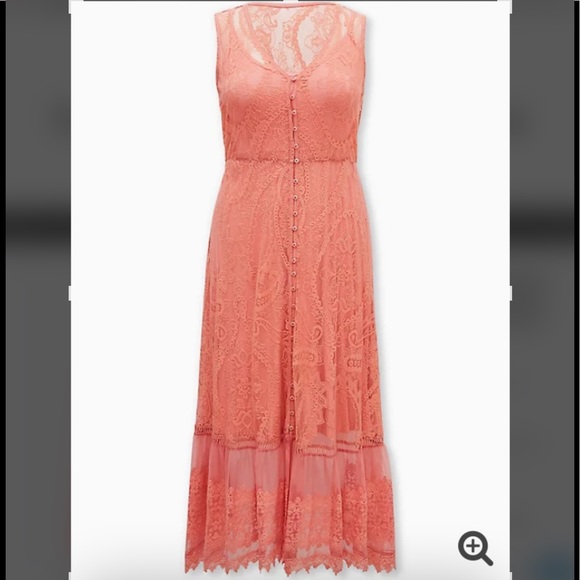 🌻NWT TORRID🌻 2X(18-20) CORAL FLORAL LACE OVERLAY w/FULL SLIP MAXI DRESS - Picture 8 of 15